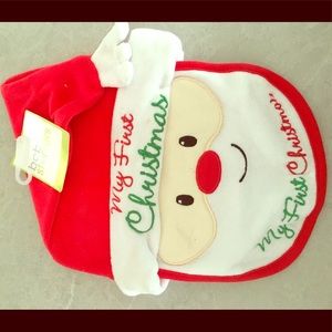 New With Tags. Babies 1st Christmas bib and hat.